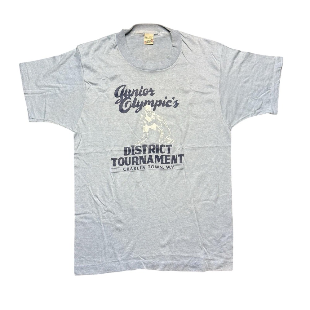 VTG 70s Junior Olympics Wrestling Tee Charles Town WV District Tournament M USA